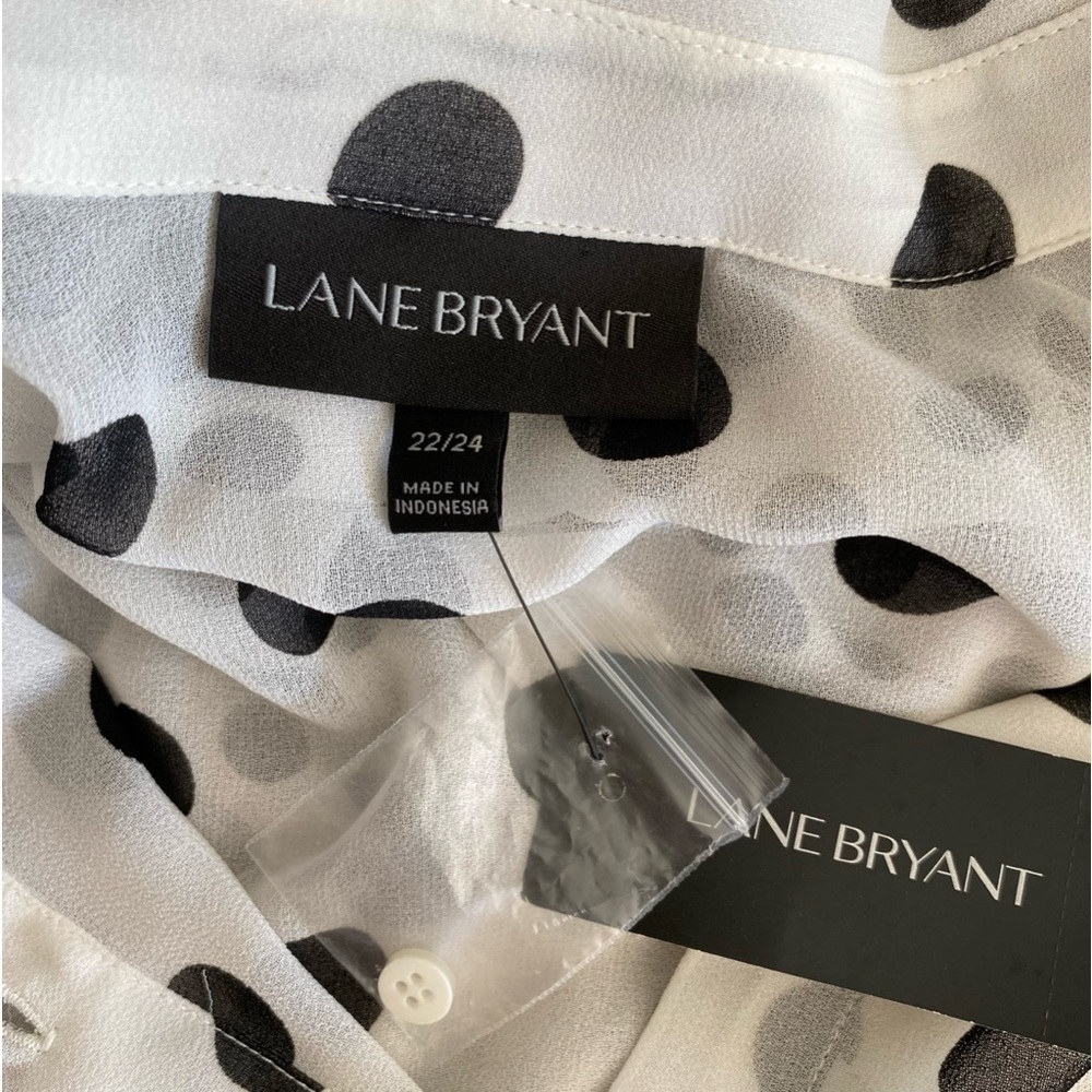 LANE BRYANT Sheer Blouse Long Sleeve White Black Polka Dot Women Plus Size 22/24 - Picture 11 of 14